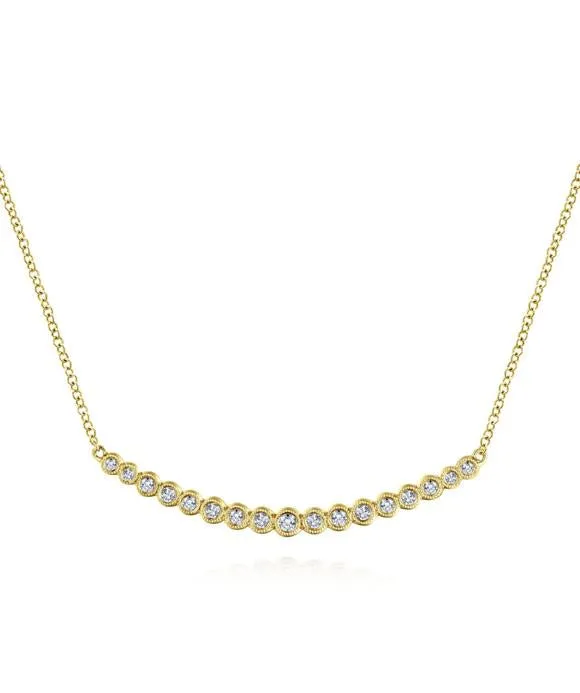 14K Yellow Gold Curved Diamond Bar Necklace