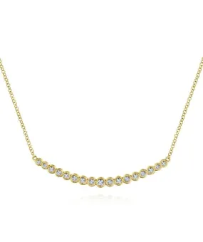 14K Yellow Gold Curved Diamond Bar Necklace