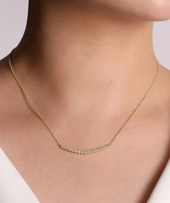 14K Yellow Gold Curved Diamond Bar Necklace