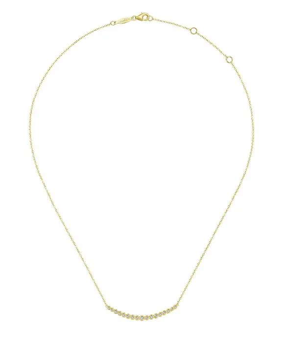 14K Yellow Gold Curved Diamond Bar Necklace