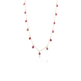 18K Solid Yellow Gold Ruby Station Necklace