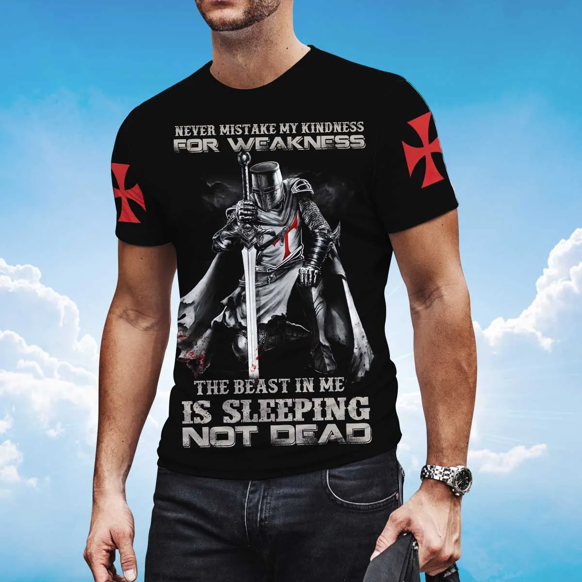 3D All Over Print Black Knights Templar Shirt The Beast In Me Is Sleeping Not Dead T Shirt