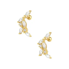 925 Silver Leaf CZ Diamond Ball Back Earrings