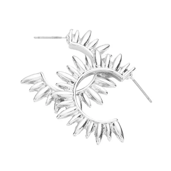 Abstract Metal Spike Detailed Hoop Earrings