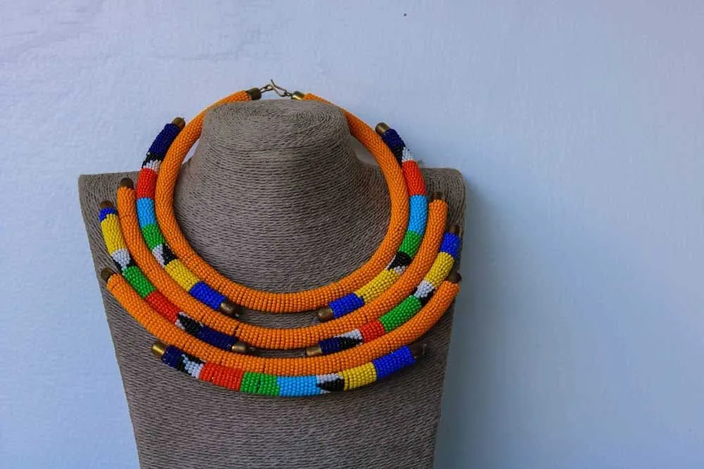 African beaded necklace, Beaded Necklace for women, African Beaded Jewelry, Moms gift, Christmas Gift for her, Zulu beaded necklace