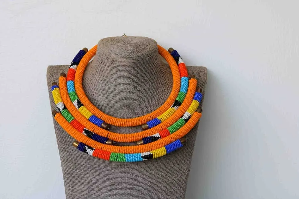 African beaded necklace, Beaded Necklace for women, African Beaded Jewelry, Moms gift, Christmas Gift for her, Zulu beaded necklace