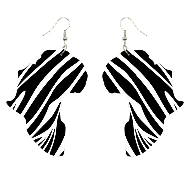 African Continent shaped Earrings Black / white