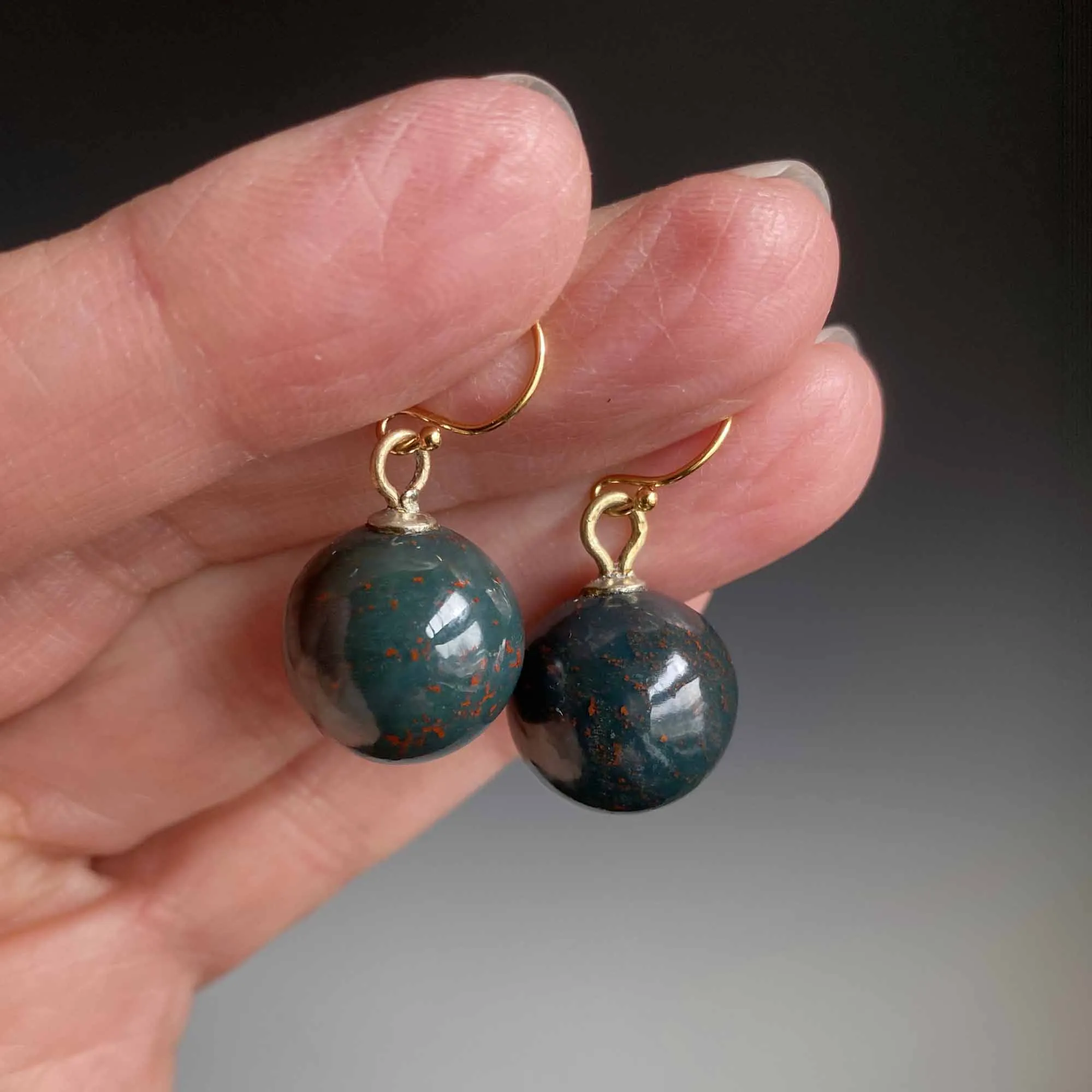 Antique Victorian Bloodstone Ball Dangle Drop Earrings