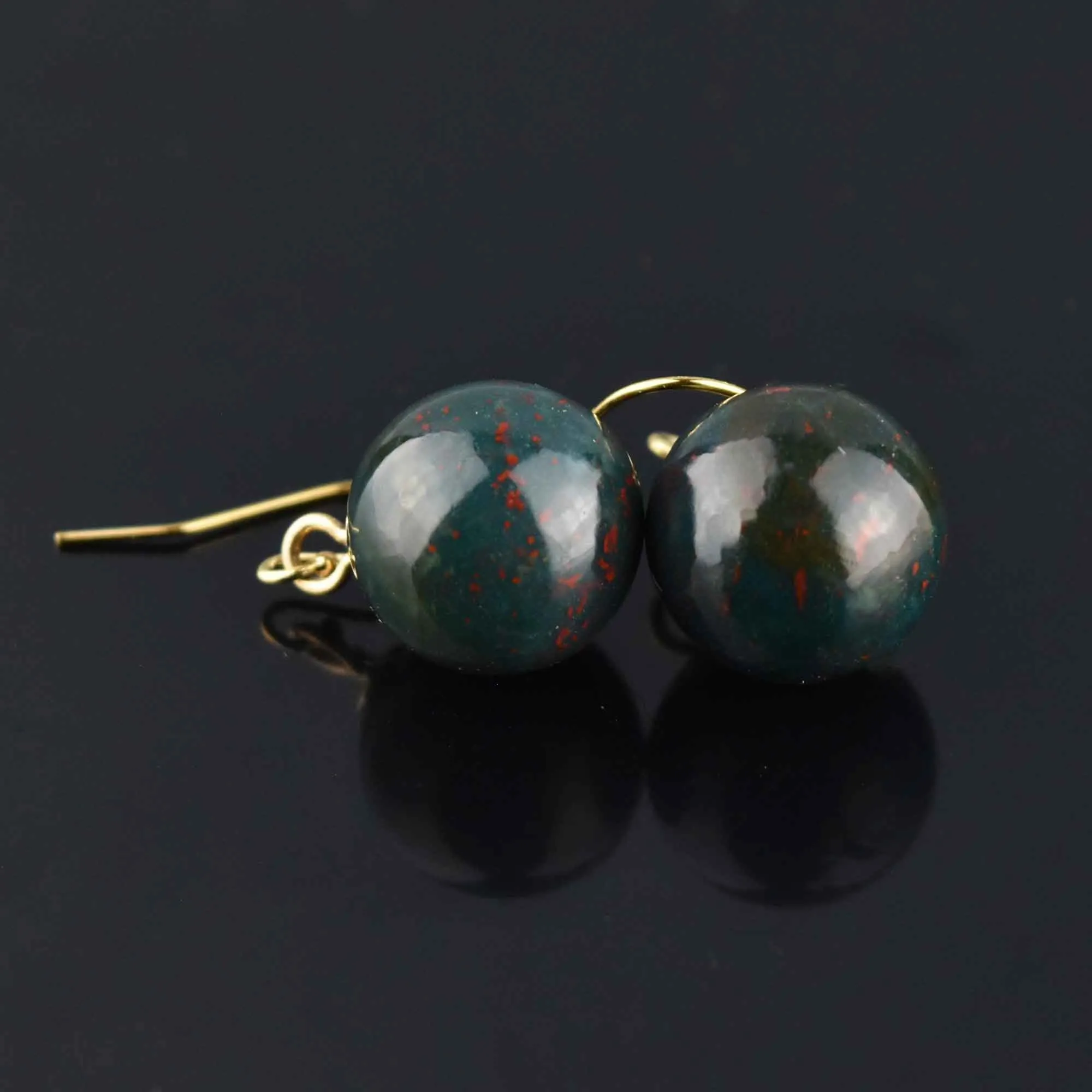 Antique Victorian Bloodstone Ball Dangle Drop Earrings