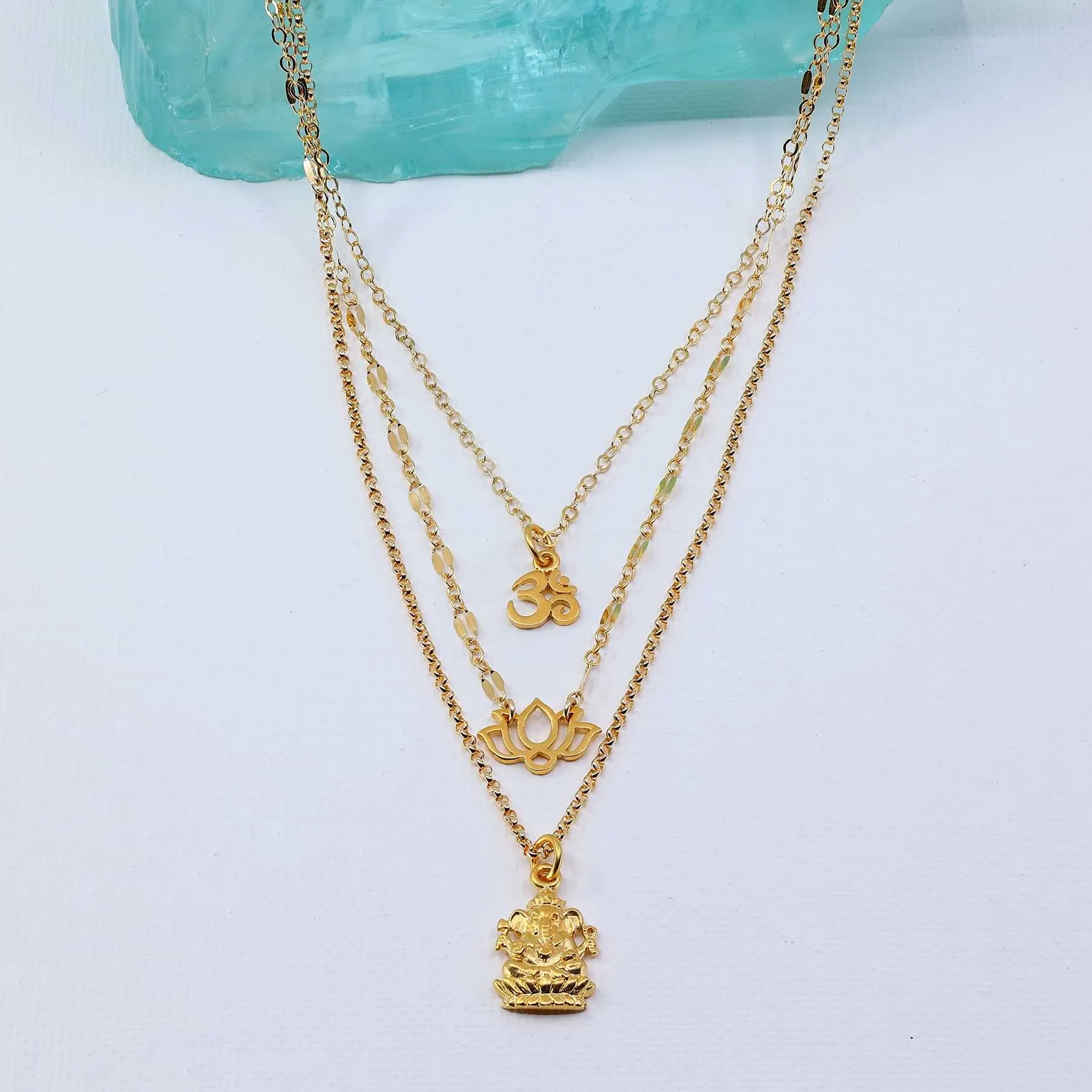 Awaken and Inspire - Ganesha Om Lotus Layered Necklace