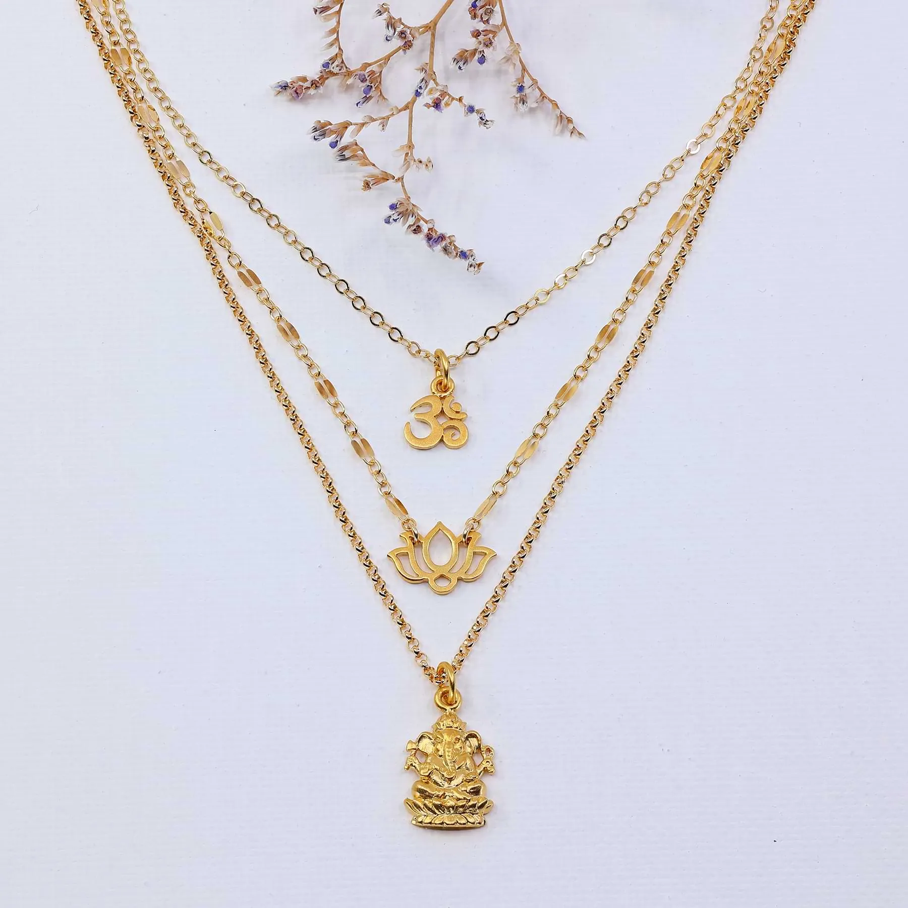 Awaken and Inspire - Ganesha Om Lotus Layered Necklace