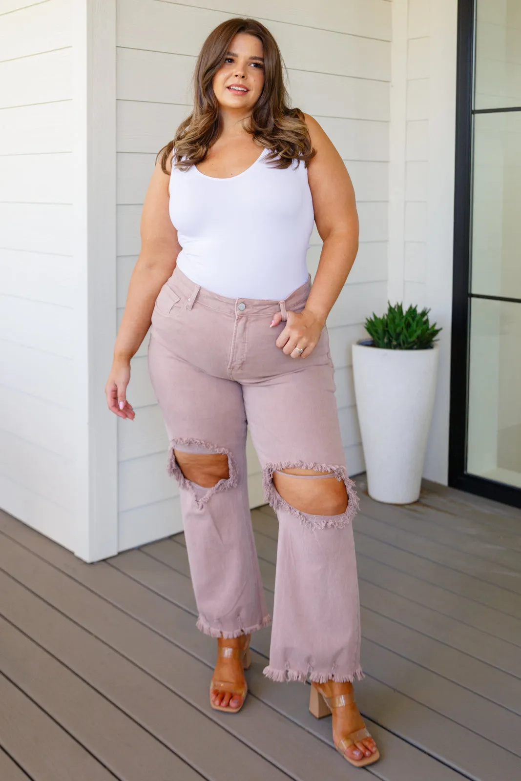 Babs High Rise Distressed Straight Jeans in Mauve- USE CODE SPRING24 for 40% OFF!!!!