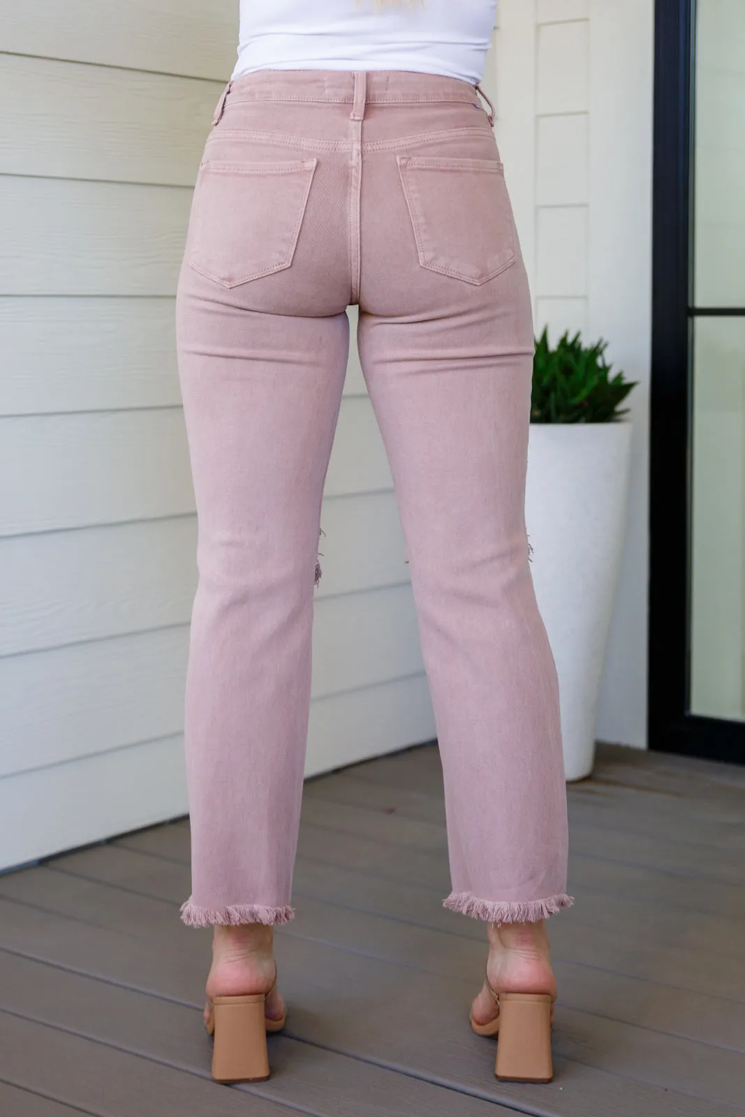 Babs High Rise Distressed Straight Jeans in Mauve- USE CODE SPRING24 for 40% OFF!!!!