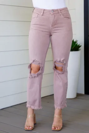 Babs High Rise Distressed Straight Jeans in Mauve- USE CODE SPRING24 for 40% OFF!!!!