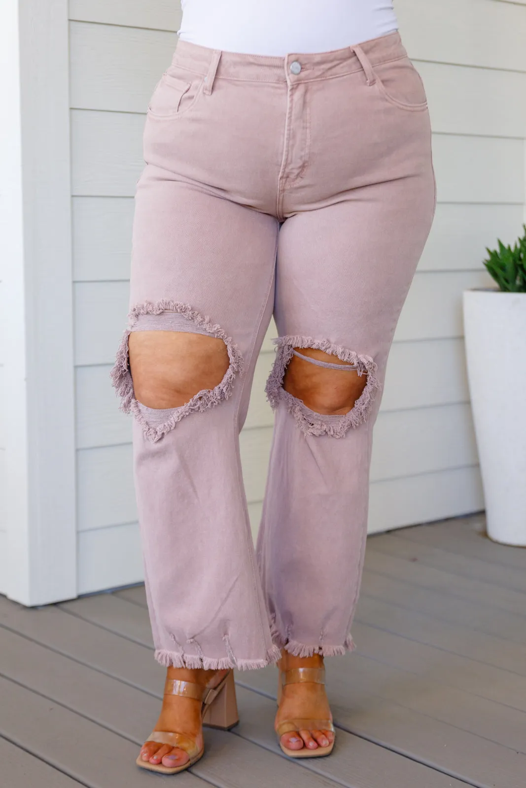 Babs High Rise Distressed Straight Jeans in Mauve- USE CODE SPRING24 for 40% OFF!!!!