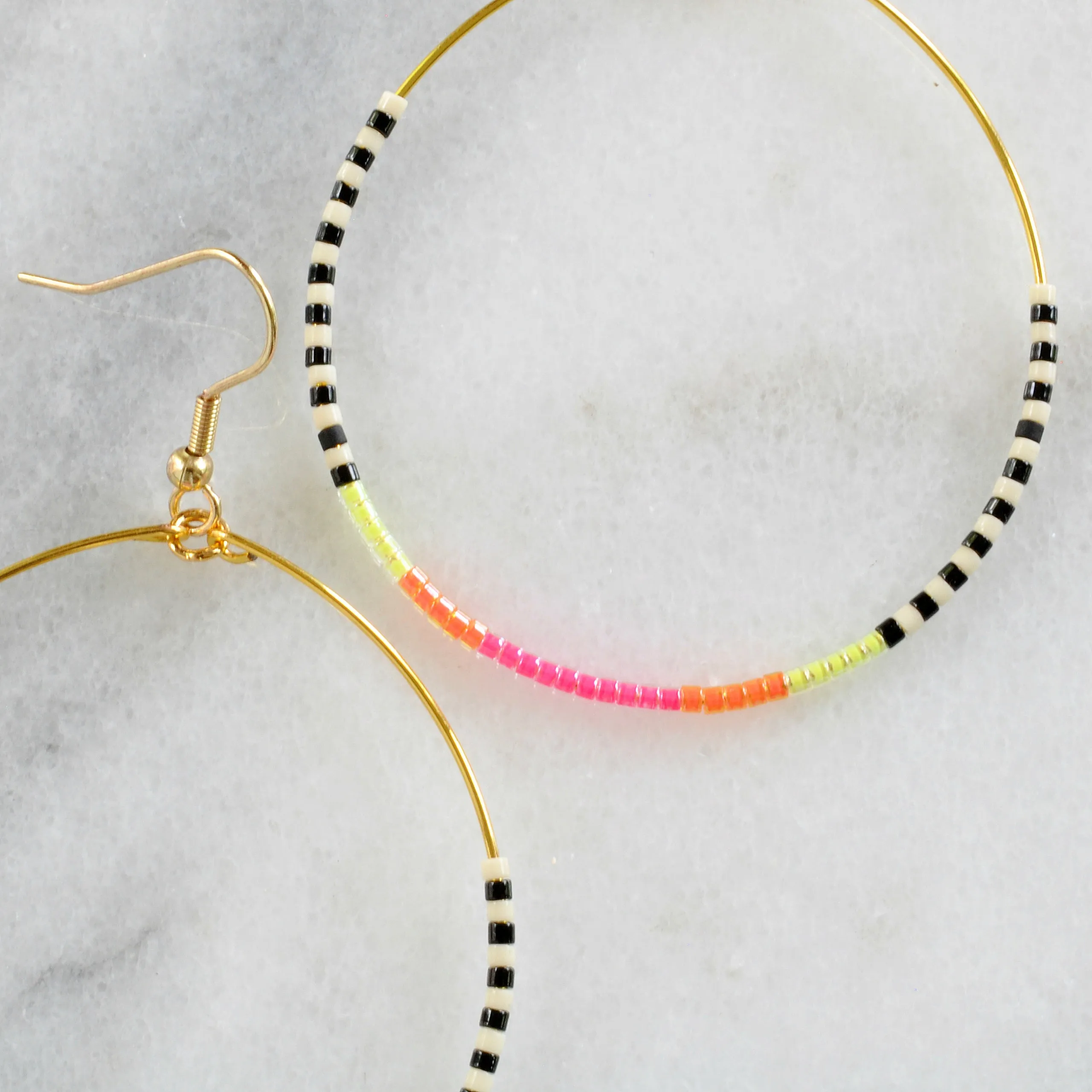 Big Beaded Hoops - NEON