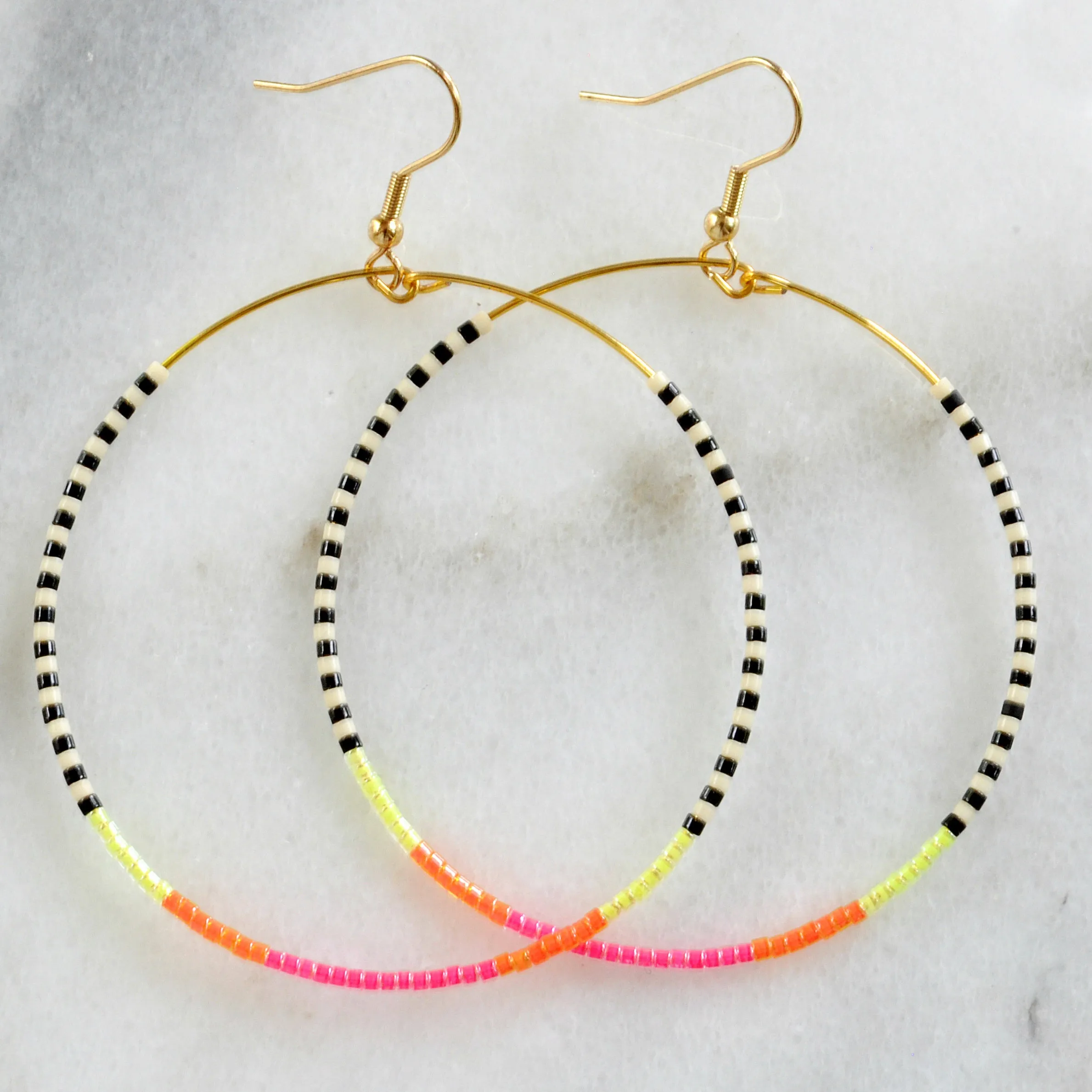 Big Beaded Hoops - NEON