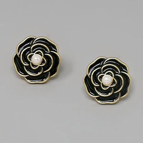 Camelia Flower Enamel Stud Earrings