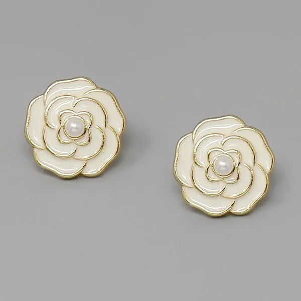 Camelia Flower Enamel Stud Earrings