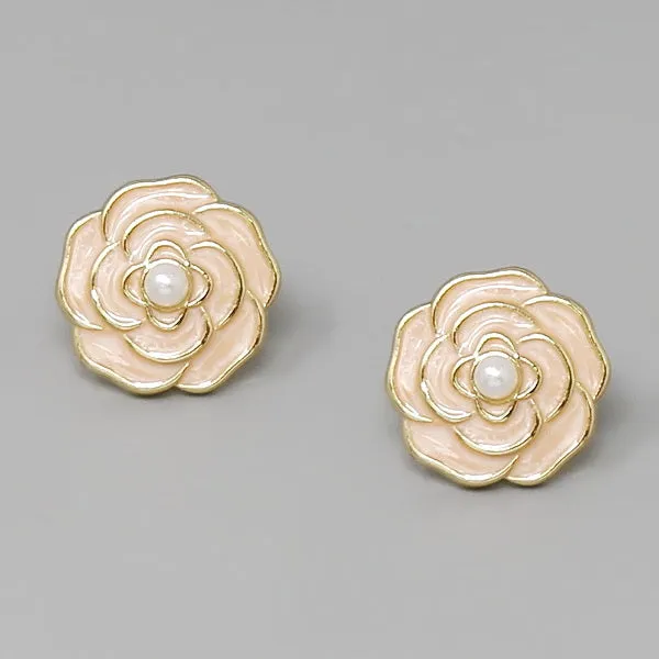 Camelia Flower Enamel Stud Earrings