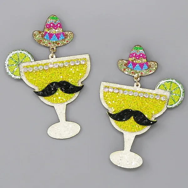 Cinco De Mayo Margarita Glass Glitter Drop Earrings