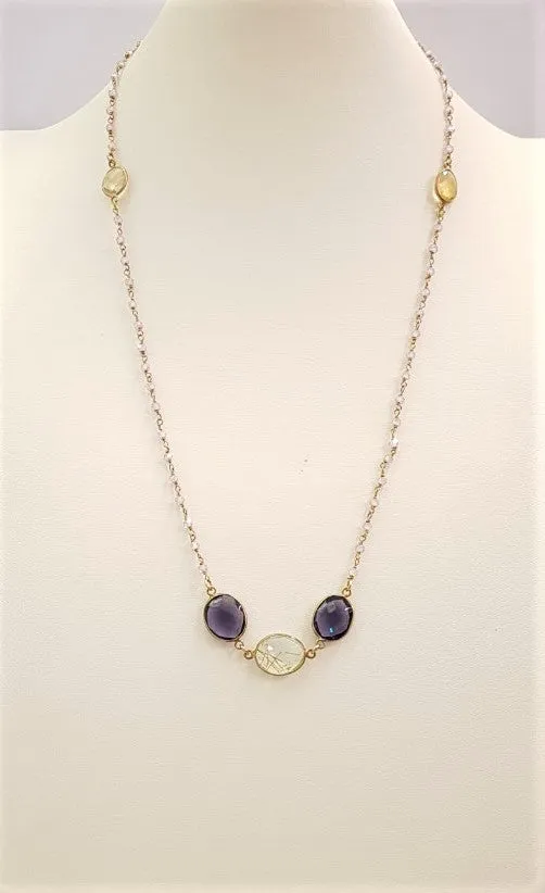 Citrine, Iolite and Rutilated Quartz Station Necklace