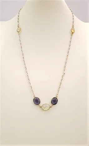 Citrine, Iolite and Rutilated Quartz Station Necklace