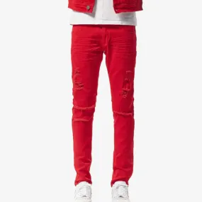 Copper Rivet Ripped Slim Jean (Red)