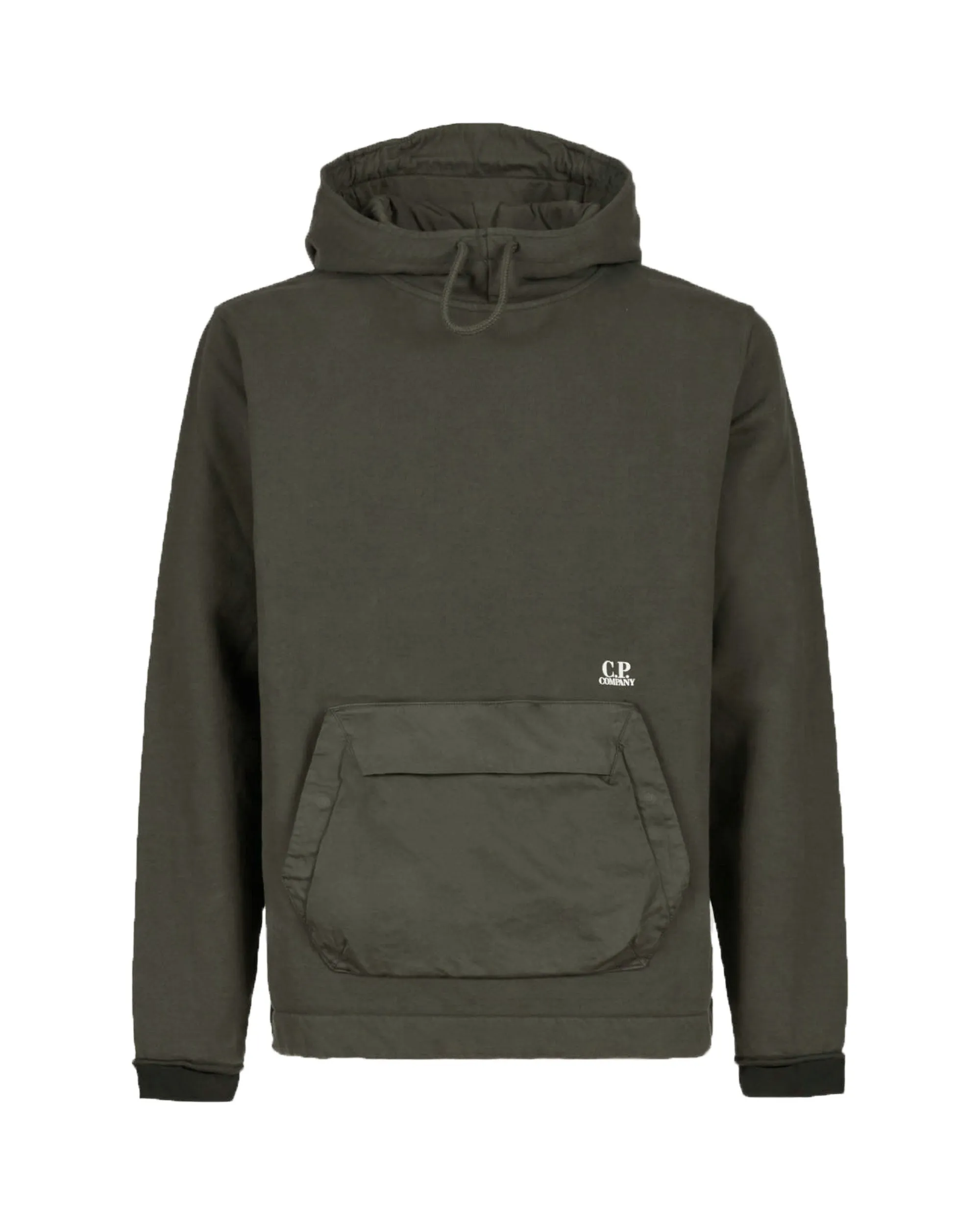 CP Company Diagonal Fleece Mixed Pocket Hoodie Olive Night