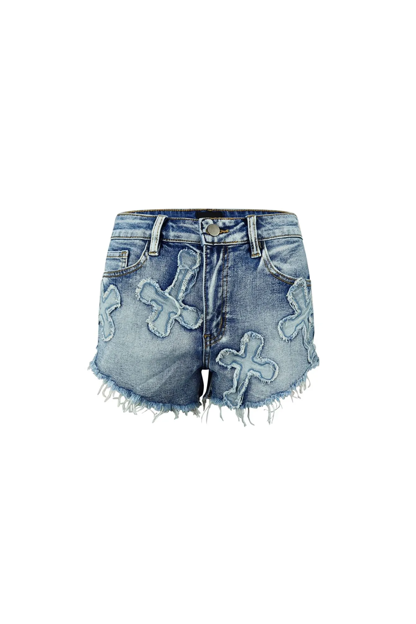 Cross Your Mind Patched Denim Shorts