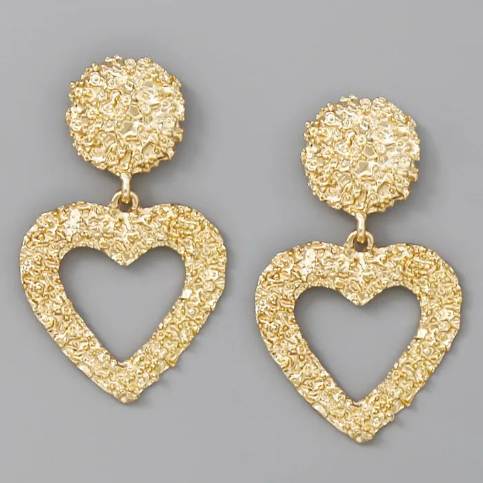 Crumpled Metal Heart Drop Earrings