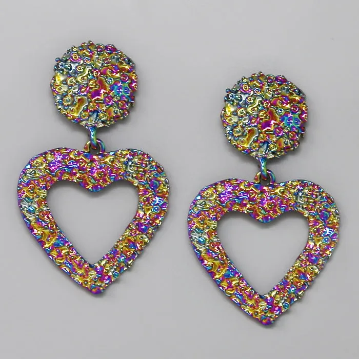 Crumpled Metal Heart Drop Earrings