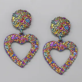 Crumpled Metal Heart Drop Earrings