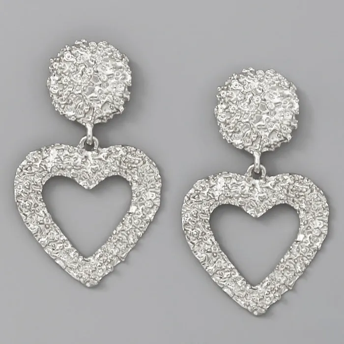 Crumpled Metal Heart Drop Earrings