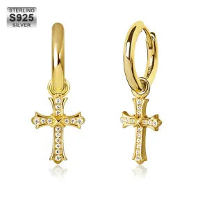 Diamond Dangle Cross Earrings for Men (15mm) in 14K Gold KRKC