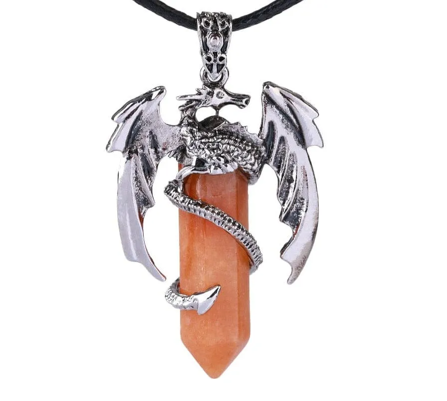 Dragon Necklace Natural Gem Stone Crystal Pendant