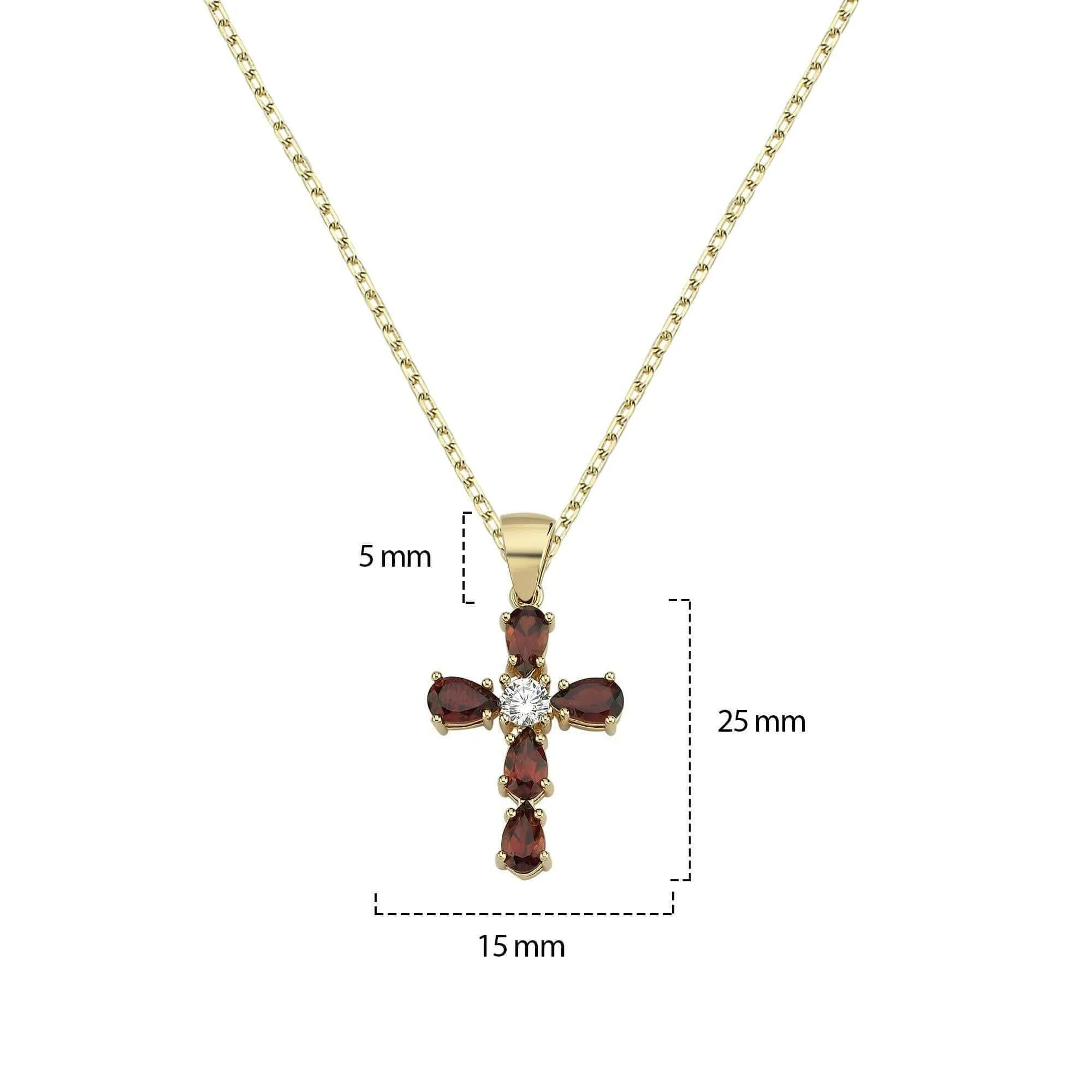 Garnet Cross Necklace | 14K Solid Gold