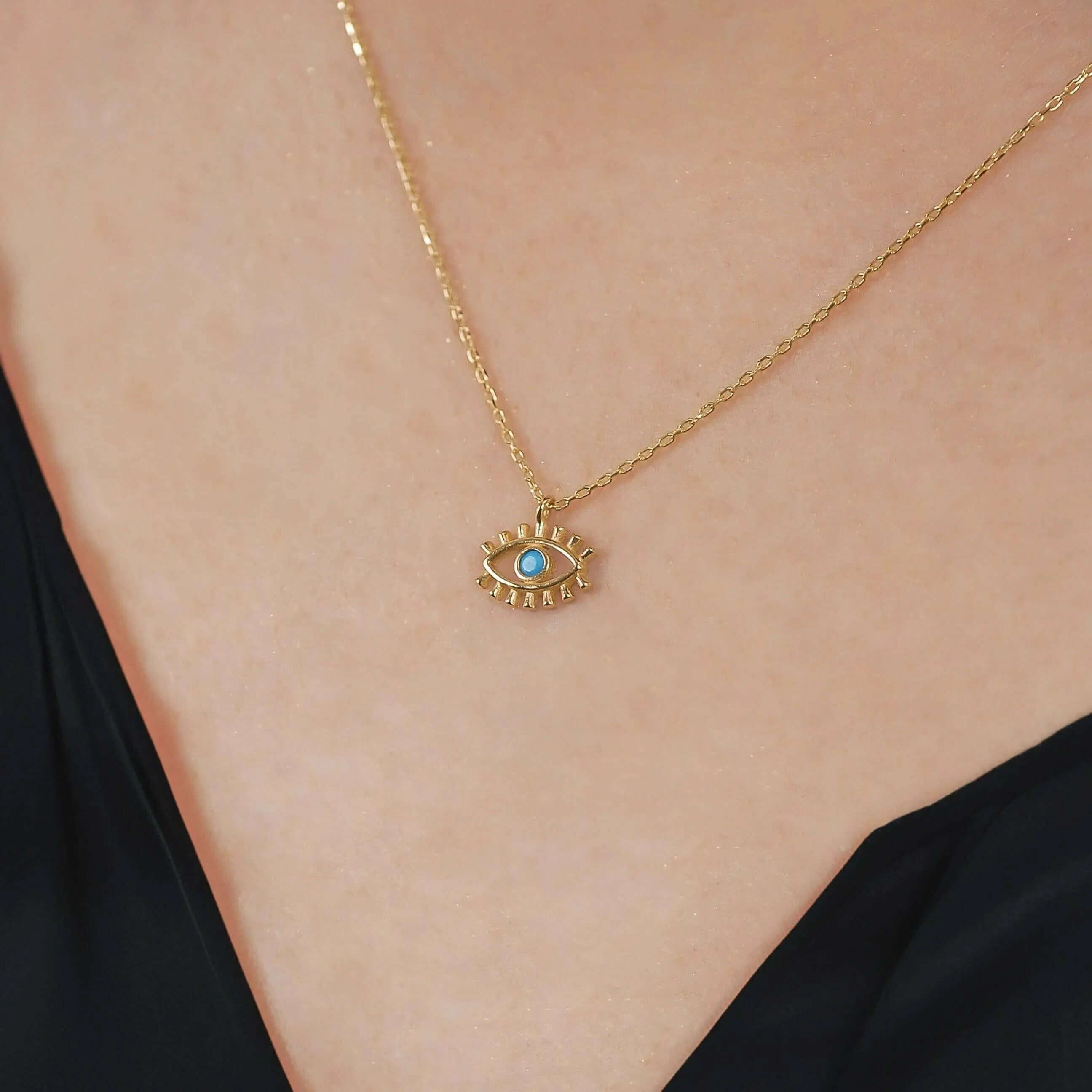 Gold Evil Eye Necklace | 14K Solid Gold