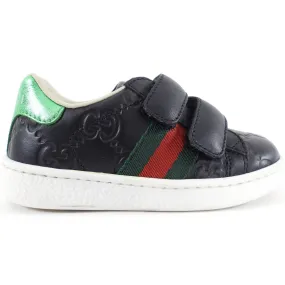 Gucci Baby Black Leather Monogram Ace Sneakers - 20