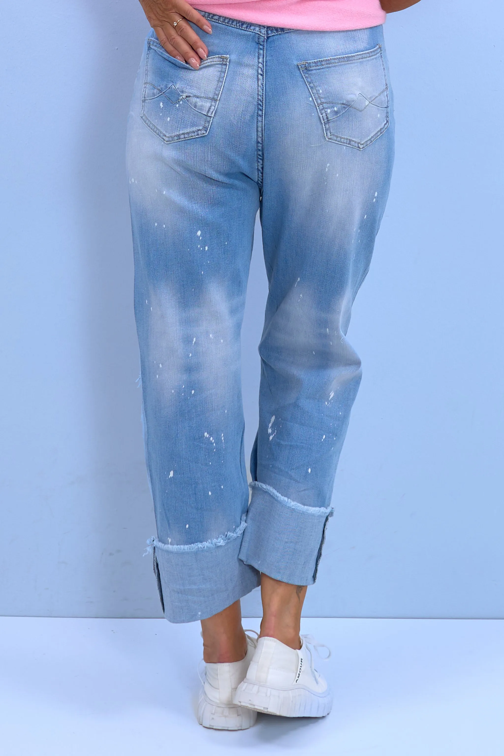 High Waist Jeans mit Smileys, denim-blue