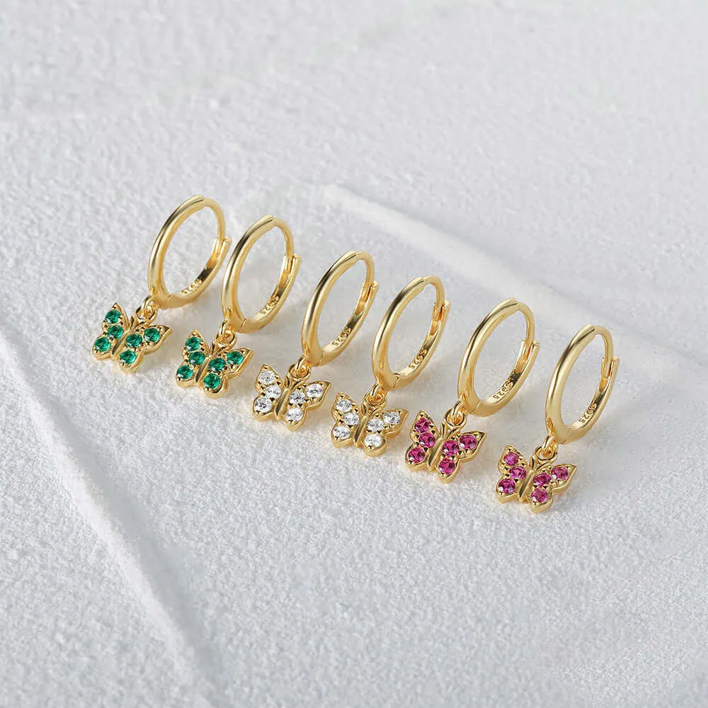 Huggie Hoop Earrings with Butterfly Pendant