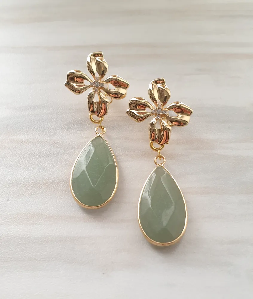 Lunaria Flower Studs with Gemstone Detachable Dangles