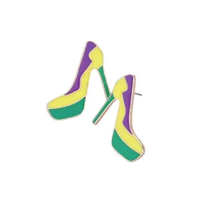 Mardi Gras Enamel Stiletto Heel Earrings