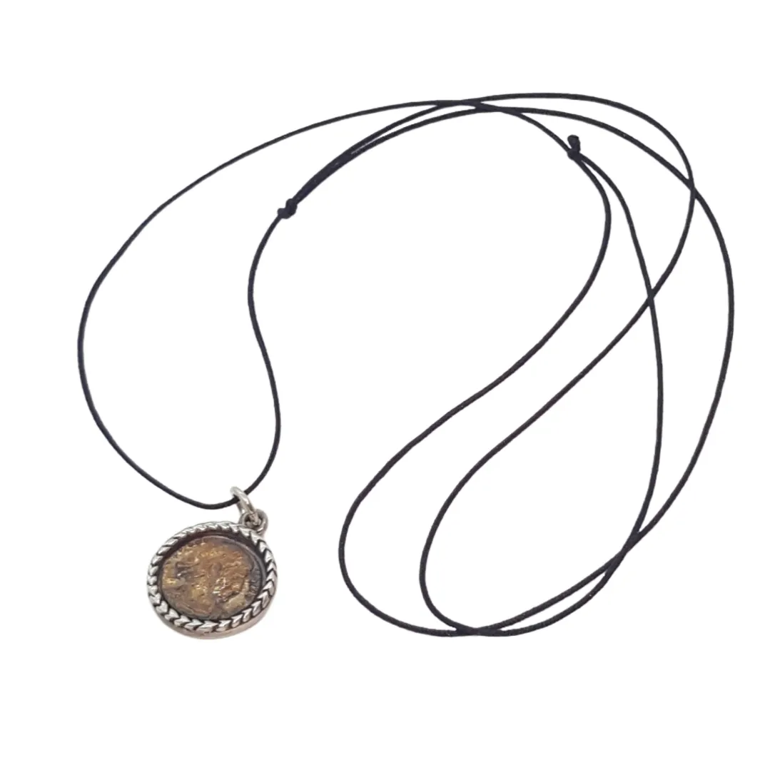 Medallion coin cord or chain necklace in copper and silver