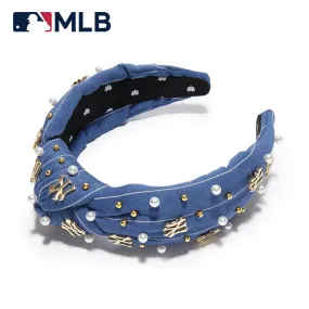 NAVY NY YANKEES EMBELLISHED KNOTTED HEADBAND