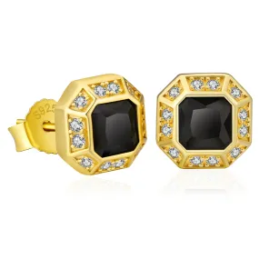 Octagon Black CZ Iced Stud Earrings for Men