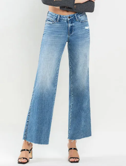 Olivia Mid Rise Raw Hem Wide Leg Jeans - Vouchsafe