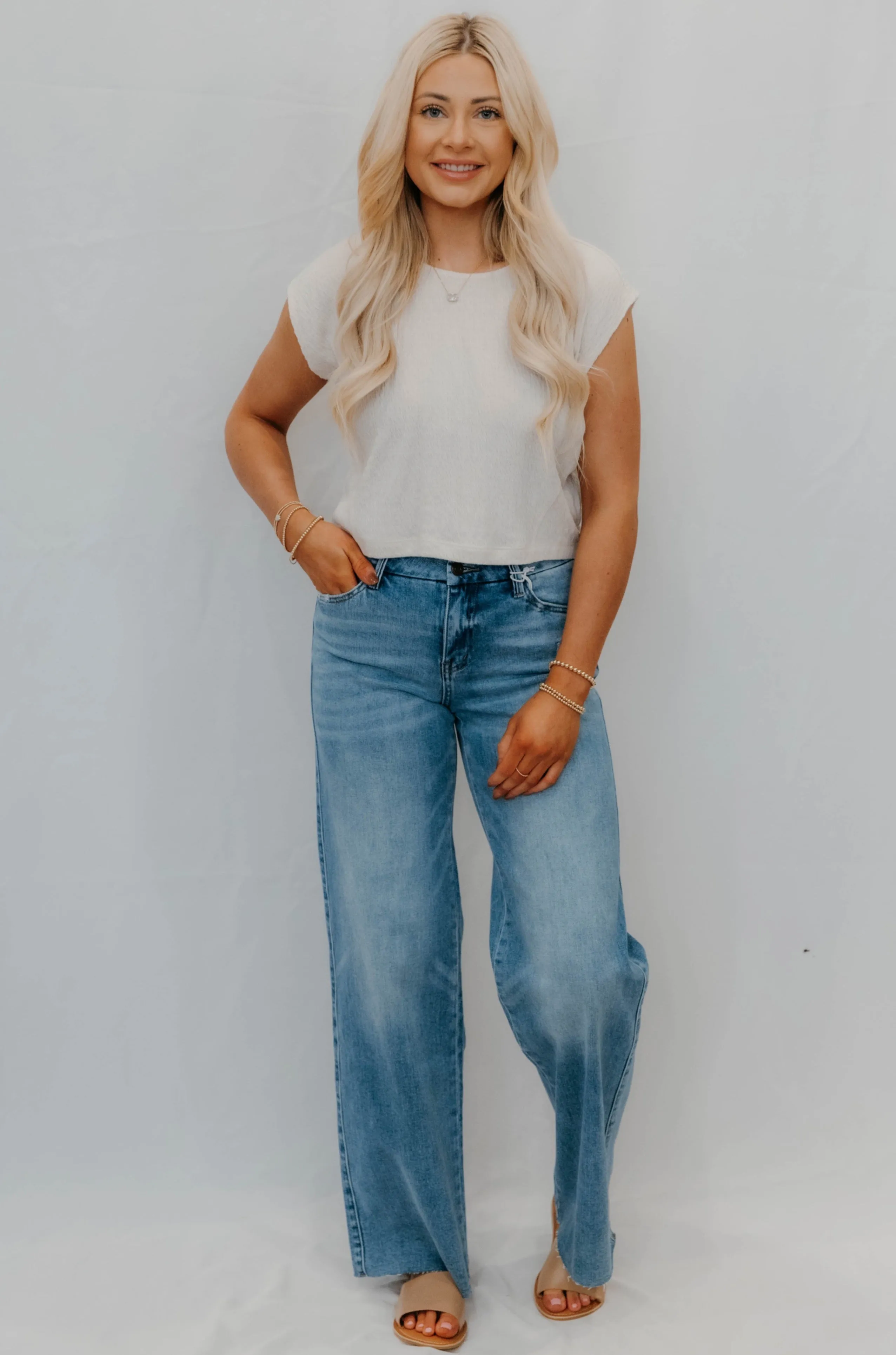 Olivia Mid Rise Raw Hem Wide Leg Jeans - Vouchsafe