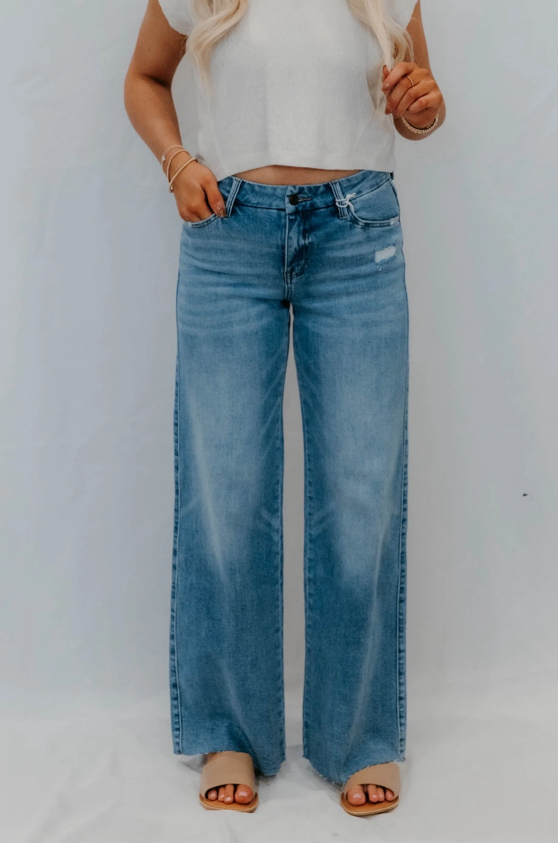 Olivia Mid Rise Raw Hem Wide Leg Jeans - Vouchsafe