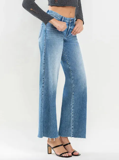 Olivia Mid Rise Raw Hem Wide Leg Jeans - Vouchsafe